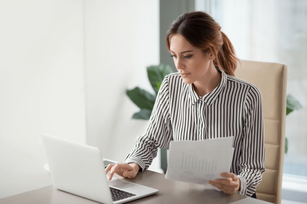 Woman preparing documents