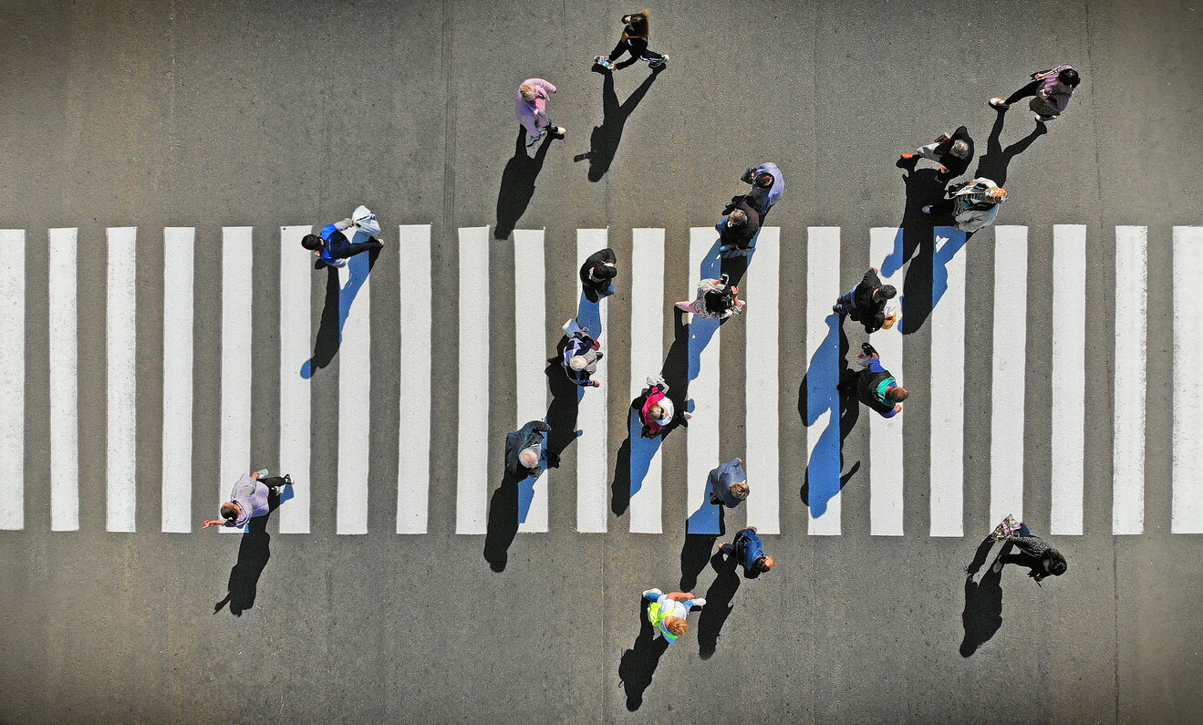 Aerial. Pedestrian crosswalk crossing, top view. - Fusion Risk Management