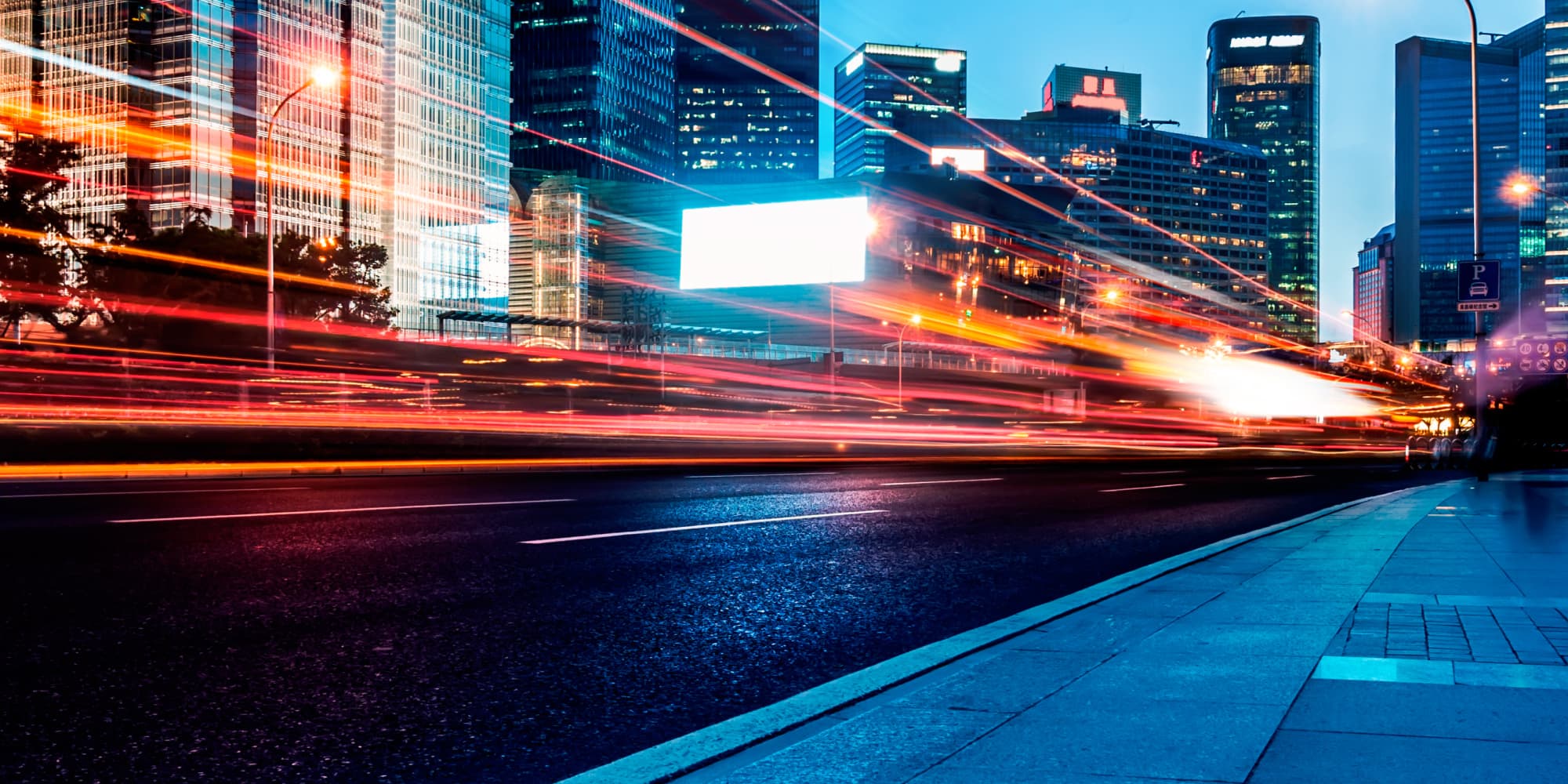 City background with light stream